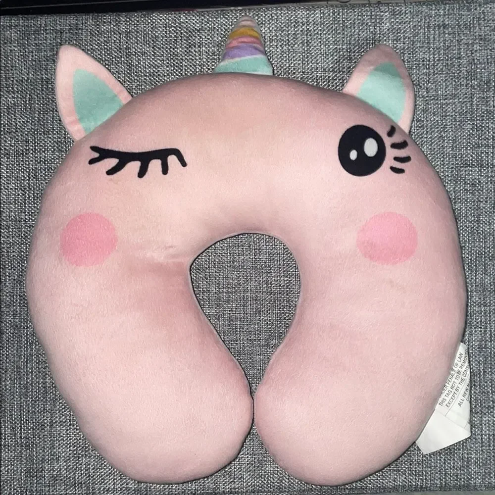 Prelovedd little girls pink unicorn horse head soft pillow rest